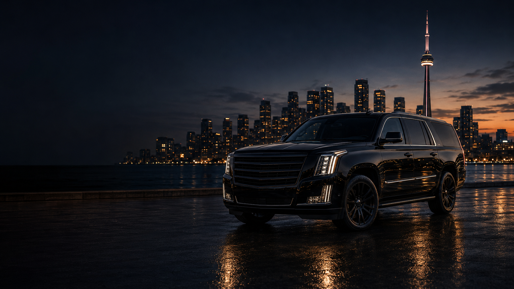 Premium black SUV overlooking the Toronto skyline